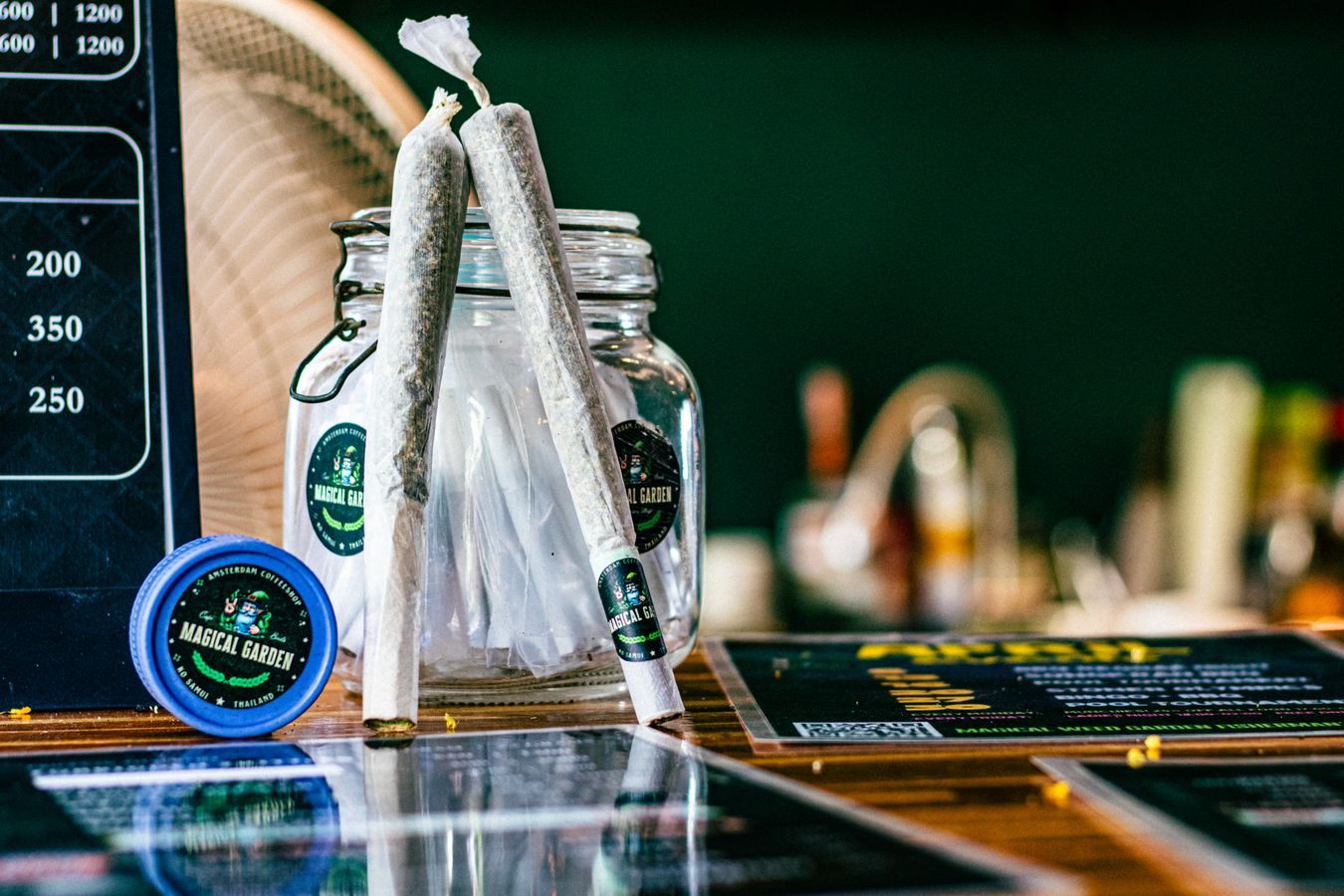 Premium cannabis products and joints display